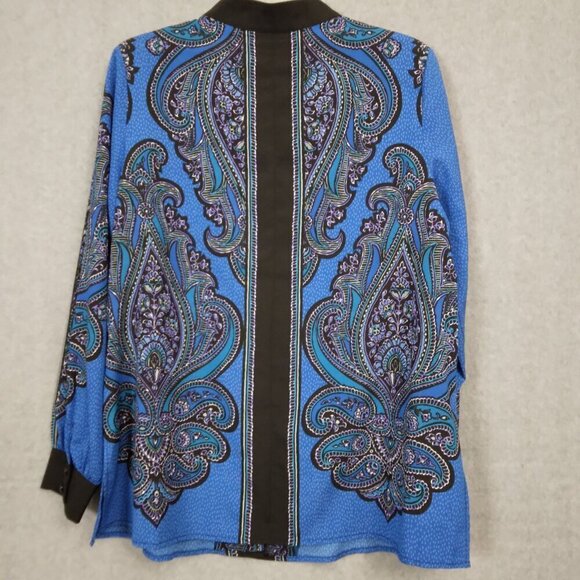 Bob Mackie | Paisley Print Button Front Shirt Blue Purple Teal | Size L - Picture 5 of 8